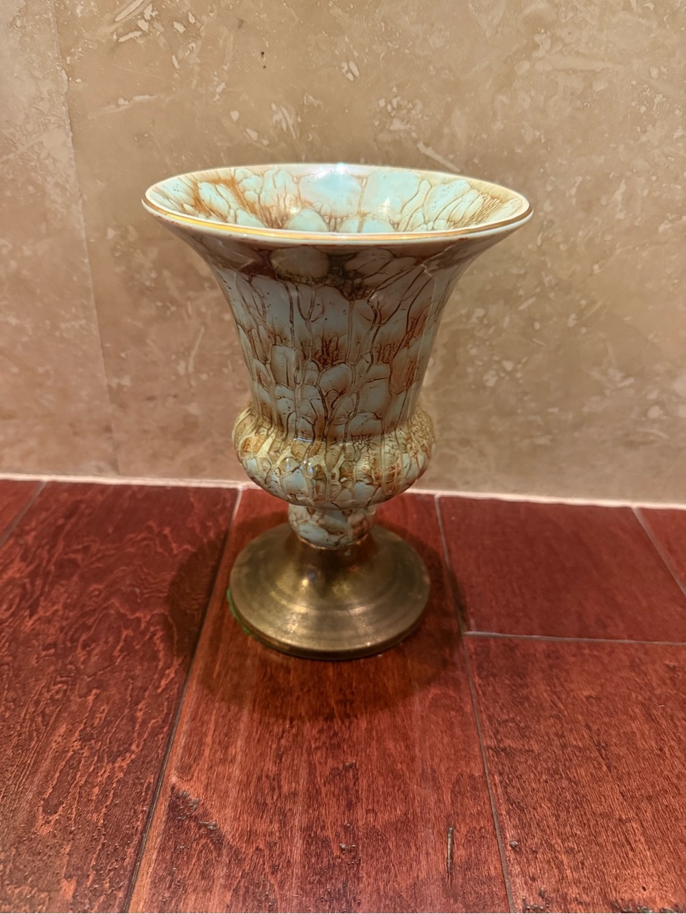Hand Painted Delftware Made in Holland Delft & Brass Urn / Vase 8” Tall